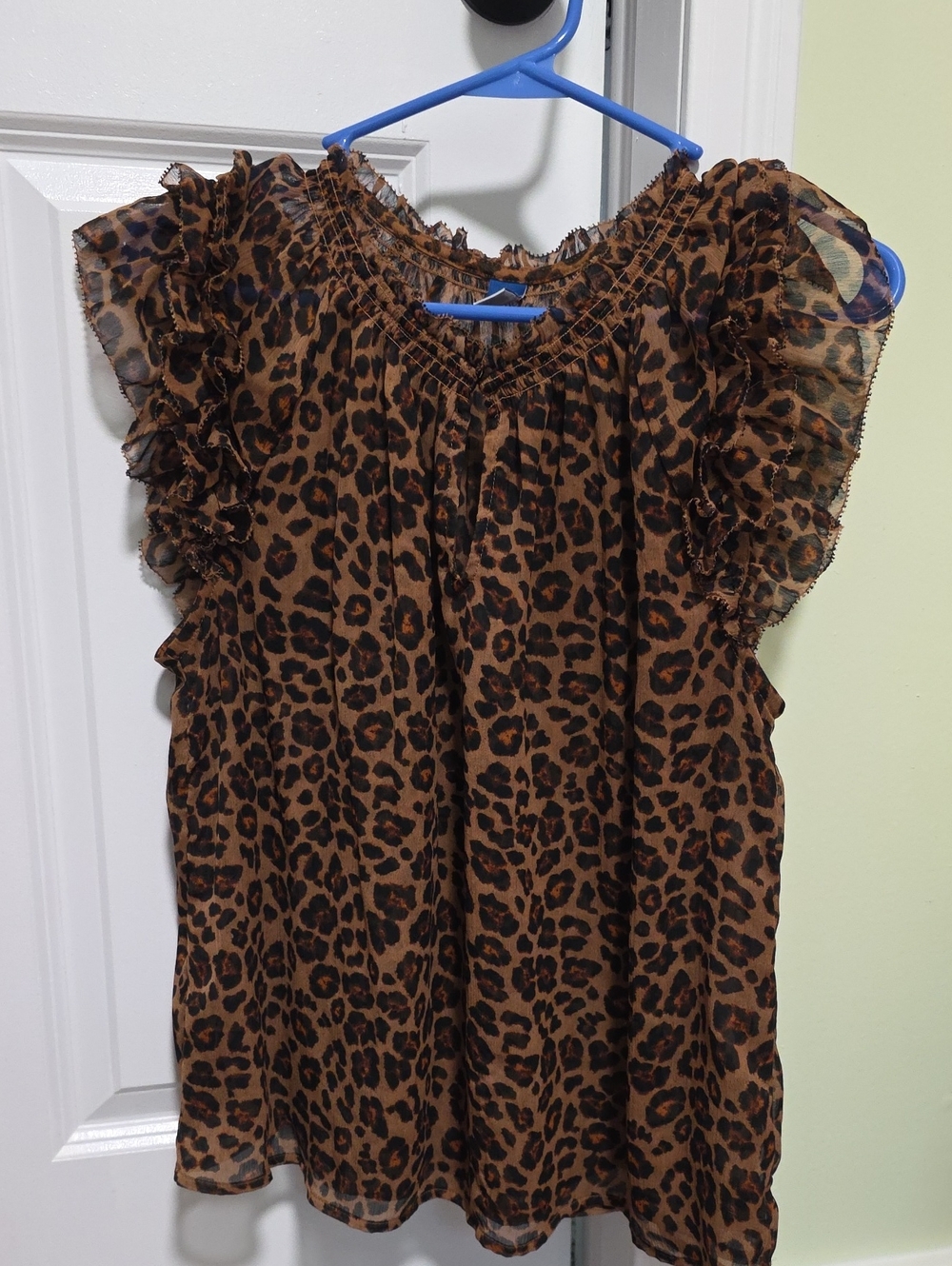 Old Navy Leopard Print Ruffle Sleeve Blouse - Brown
